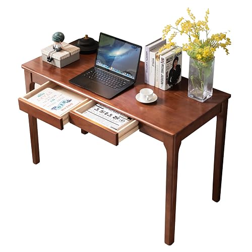ODCVKRT Solid Wood Desk with Drawers, Small Computer Desk for Small Spaces, Gaming Study Home Office Desks for Work, Student PC Desk for Bedroom, Escritorios para Cuartos (Cherry Color, 39inch)