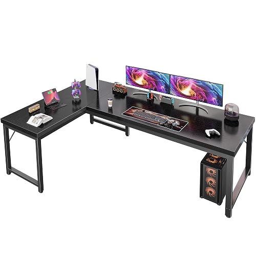Huuger 63 Inch L Shaped Desk with 0.95 Inch Thicker Desktop | Reversible Computer Desk, Larger Corner Office Gaming Desk, Robust Metal Frame, for Home Office, Study, Black