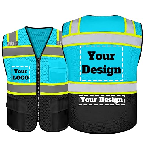 evershare Safety Vest Customize Logo with 5 Pockets & Zipper Reflective High Visibility Vest Class 2 Outdoor Workwear