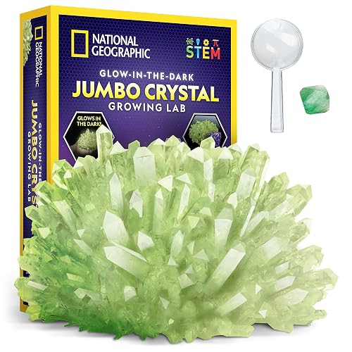 National Geographic Jumbo Glow-in-the-Dark Crystal Growing Kit for Kids | Grow a Giant Glow-in-the-Dark Crystal in Days, Crystal Chemistry Experiment, Science Activity, STEM Learning, Birthday Gift