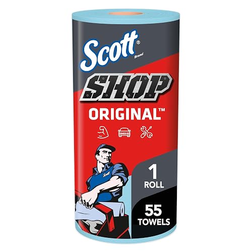 Scott Shop Towels Original, 55 Towels/Roll, 30 Rolls/Case | Blue Shop Towels - Absorbent Oil & Grease Cleaning, 55 Pcs