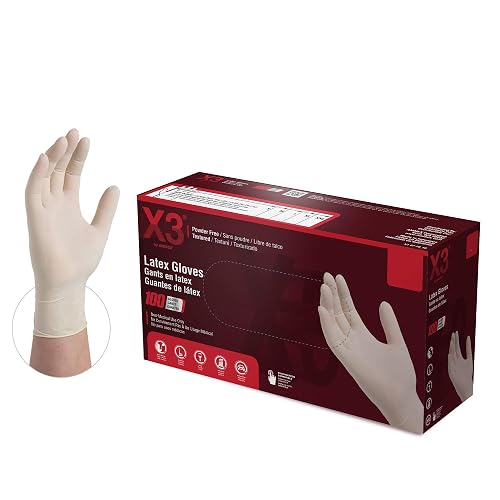 X3 Industrial Ivory Latex Gloves, Box of 100, 3 Mil, Size Small, Powder Free, Textured, Disposable, LX342100-BX