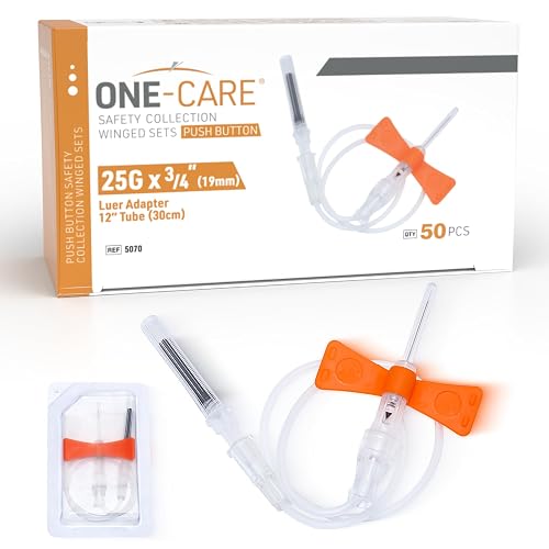 ONE-CARE 25Ga x 3/4" 12" Tube, Lab Dispensing Accessories, 50 Sets/Bx, 5070 | Luer Adapter, For Measuring, Industrial Lab Supplies, Individually Packaged, PushButton Activation, Convenient Lock Mechanism