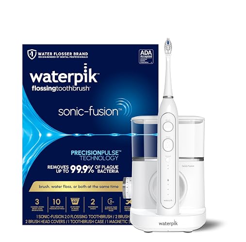 Waterpik Sonic-Fusion Flossing Electric Toothbrush Water Flosser, White | 2-in-1 Combo with 3 Modes for Daily Gum Health & Cleaning Teeth, Braces, Implants, ADA Accepted, SF-04 Packaging May Vary