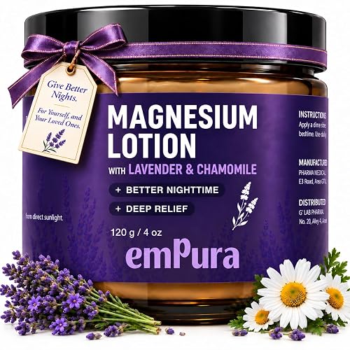EMPURA Lavender Magnesium Lotion, Relaxing Gifts for Women, 4 Oz | Fast-absorbing lavender body lotion with magnesium & chamomile, a thoughtful self-care gift for birthdays, moms and women.