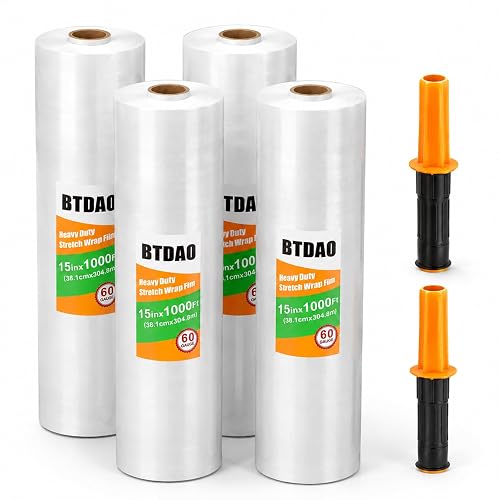 4 Rolls Stretch Wrap 15"x1000 Feet Stretch Film Shrink Wrap Packing Moving Suppliers for Shipping Moving Suppliers Packing Pallet Wrapping Surface Protection 60 Gauge (4 Rolls)