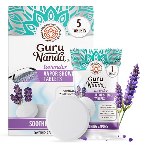 GuruNanda Lavender Vapor Shower Tablets, 5 ct | Lavender & Menthol Aromatherapy Blend|Clean-Dissolving Shower Steamers|Soothes & Promotes Relaxation|Selfcare & Gifting Use