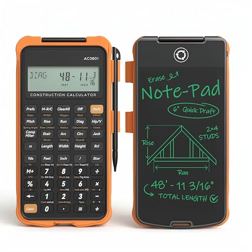 Rokfix Construction Calculator Engineering Calculator with Writing Tablet | Professional Math Tool for Contractors, Carpenters, Feet-Inch-Fraction Converter with Sturdy Protective Cover