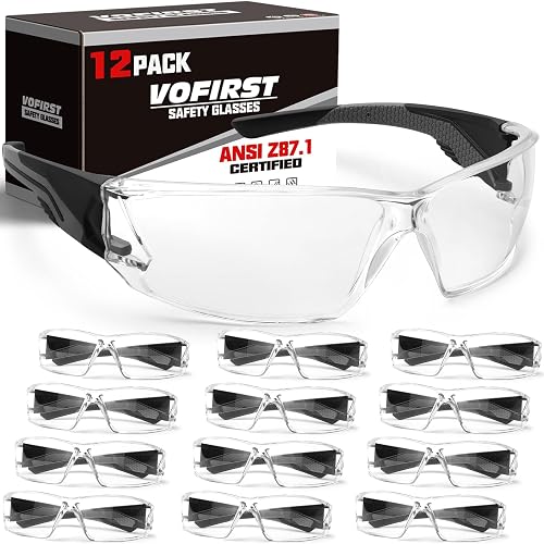 Clear Safety Glasses for men Bulk, ANSI Z87.1, Wrap Around Eye Protection | Clear Polycarbonate Lenses, UV Protection, Scratch & Impact Resistant, Lightweight Non-Slip Frame for Construction & DIY