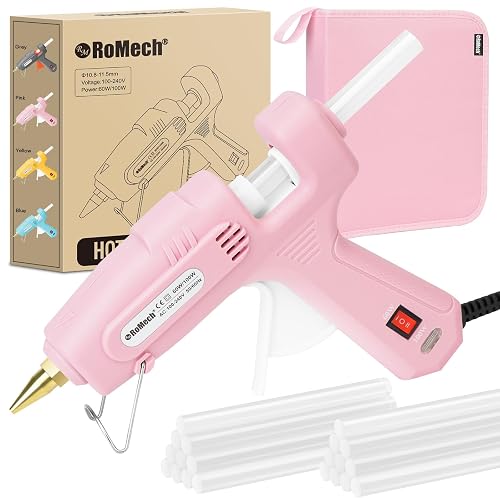 ROMECH 60/100W Dual Temp Hot Glue Gun and Sticks Set, Full Size with Case | Built-in Safety Fuse, Dual Temperature Settings, Quick Heat Up, Drip Free Copper Nozzle, Ergonomic Grip, Crafting & DIY Use
