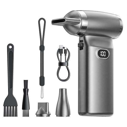 Electric Compressed Air Duster Cordless: 60 MPH High Wind Speed Mini Silvery Air Blower for Electronics Portable Computer Cleaner Hand Keyboard Cleaning Powerful Duster for Car Fans and Other Sences