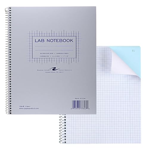 ROARING SPRING Science Lab Notebook, 4x4 Graph Ruled, 50 Numbered Carbonless Sets, 11" x 9", White/Blue Paper, Proudly Made in USA, Hard Board Cover