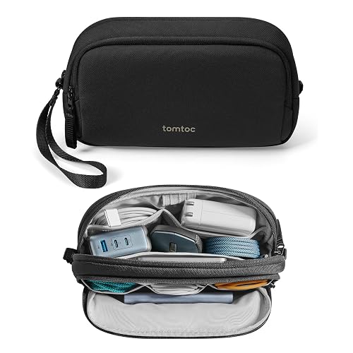 tomtoc Electronic Organizer Travel Case, Dual Compartment Tech Organization | Water Resistant Cable Pouch Storage Bag for Charger, Cord, Phone, Hard Drive, Power Bank, Accessories Travel Essentials