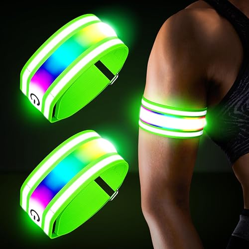 LED Armband Rechargeable for Running(2 Pack), Reflective Arm Bands for Runners,High Visibility Running Gear for Night Safety,Light Up Wristbands for Night Walking, Cycling, Running Gift for Women Men