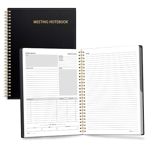 SUNEE Half Meeting Half Note - 7.5"x10" Professional Notebooks for Work - 160 Pages, B5 Size Project Planner, Spiral Meeting Agenda/Minutes Organizer for Women Men, Note Taking, Office & Business