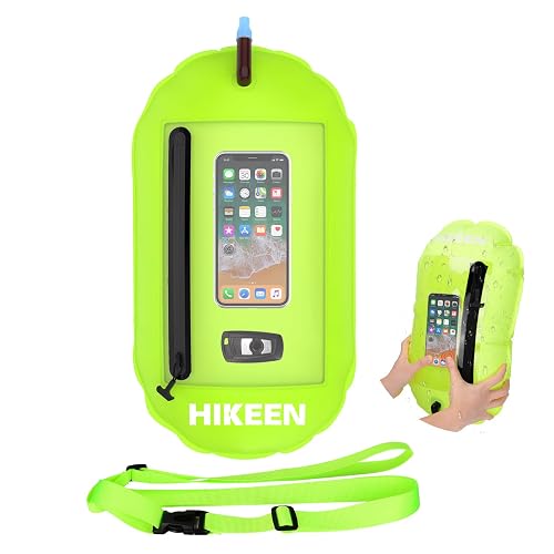 Hikeen Swim Buoy -Waterproof Touchscreen Storage Space, Swim Safety Float w/Adjustable Waist Belt for Open Water Swimmers and Triathletes -Be Bright,Be Safer & Be Seen