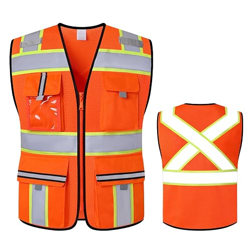 AnnJoYoo Class 2 Safety Vest with Zipper Front and multiple Pockets, High Visibility Vest, Meets ANSI/ISEA Standards