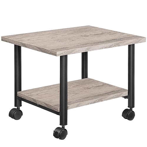 HOOBRO Printer Stand, 2-Tier Industrial Under Desk Printer Cart with Shelf, Mobile Heavy Duty Storage Rack on Wheels for Home, Office, Grey and Black BG02PS01G1