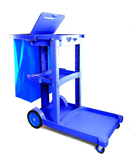 Commercial Cleaning Janitorial Cart with Cover | 25 Gallon Vinyl Bag | Blue