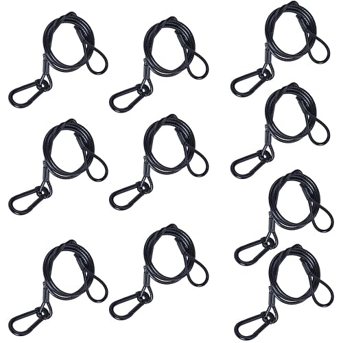 Sarknoah. 0.16 Inch(4mm),Black Stage Lighting Safety Cable With Carabiner Lock,133 lb Load,Longth 31.5'' Safety Cables For stage lights,Pack of 10.