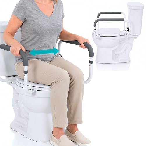 Vive Toilet Safety Rail - Adjustable Grab Bar - Compact Support Frame | Handrail for Bathroom Toilet Seat - Easy Installation for Handicap Senior Bariatrics, Elderly Balance - Padded Hand Armrest