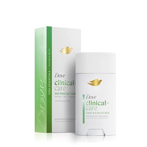 Dove Clinical + Care Cool Essentials Antiperspirant Stick, 2.6 oz | 96H Clinical Sweat Protection for hormonal, heat, & stress sweat, Nourishing Serum, Cucumber scent