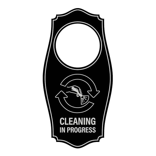Signs ByLITA Cleaning in Progress Door Hanger - Black Silver, 4" x 8"