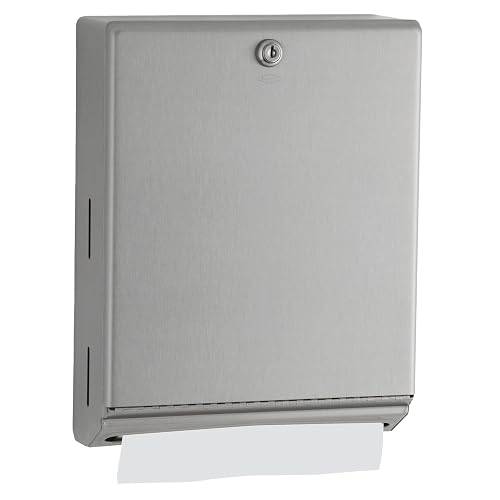 Bobrick B-262 Surface Mounted Paper Towel Dispenser - Stainless Steel Commercial Bathroom Towel Dispenser with Tumbler Lock 400 C-Fold or 525 Multifold Capacity