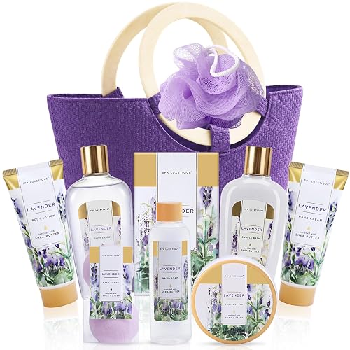 Spa Luxetique Lavender 10pc Gift Baskets Birthday Gifts for Women | Gift Sets for Women, Bath Sets, Spa Gift Basket for Women, Gifts for Her, Self Care Gift, Bridal Shower Gifts, Tote Bag