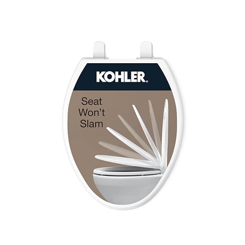 KOHLER Brevia Slow Close Elongated Toilet Seat, White | 20110-0, Grip-Tight Bumpers, Quiet Close, Quick-Attach Hardware