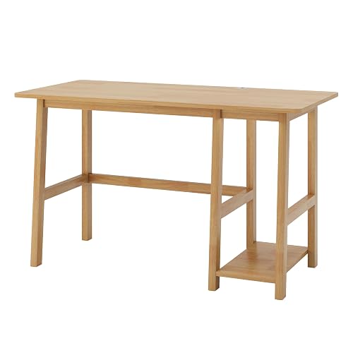 NELYE Modern Solid Wood Computer Desk with CPU Stand, 52 x 24 in, Oak | Side Shelf Holds Your Tower, Trapezoid Solid Wood Leg Structure Reduces Wobble, Holds 220 Lbs, For Home Office Work and Study
