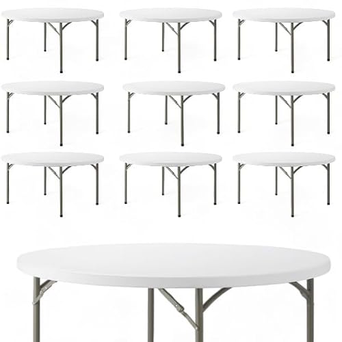 Monolith Limited 60" Round Granite White Plastic Folding Table, Event Table, Heavy-Duty, 10-Pack