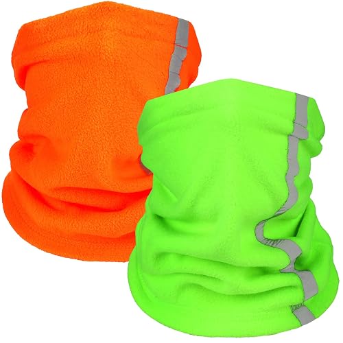 Syhood 2 Pcs Reflective Fleece Neck Gaiter Winter Balaclava, Green, Orange | High Visibility for Night Cycling, Warm Fleece Face Cover, Safety Neck Warmer Bandana, Winter Warm Scarf, for Women Men