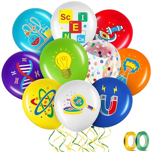 Capoda 60 Pcs Science Themed Balloons, Latex Science Party Decoration | Scientist Birthday Decorations, Chemistry Lab Theme, 10 Designs Atoms DNA Beakers, Little Scientist Party Favors Classroom