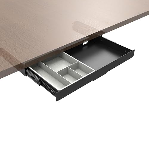Mofangtech Under Desk Slide Out Pencil Drawer Storage Organizer 15" Wide | Steel Undermount Drawer with Ball-Bearing Slides, Black (8x14.4 Inch)