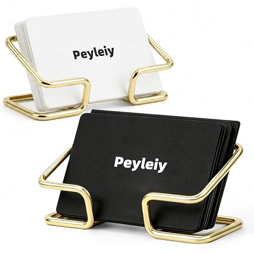 2 Pack Gold Metal Business Card Holder for Desk, Desktop Card Display Stand | Gold elegant business card holder keeps up to 50 cards organized for offices, receptions and vendor booths.