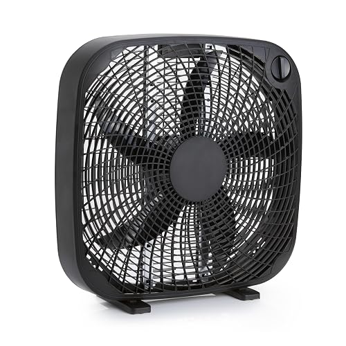 Amazon Basics 3-Speed Box Fan for Bedroom, Portable with Carry Handle, Powerful Airflow, 5 Blades, Lightweight Design, 67 Watts, 20-Inch, Black, 6.8"D x 20.86"W x 21.33"H