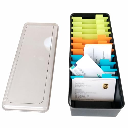 Business Card Organizer: 500 Card Storage Box with 11 Dividers