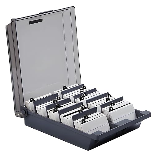 Calolin 1000 Cards Business Card Holder for Desk, Business Card Organizer Box with Semi-Transparent Lid, 8 Dividers and Index Tabs, Name Card Storage Box for Office Desk, Home, Exhibition