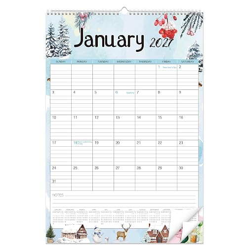 GuassLee Large Wall Calendar 2027-2028, 18 Month, 22"x15" | Jan 2027-Jun 2028 Vertical Wall Calendar with Notes Section, Watercolor Monthly Planner with Thick Paper for Easy Organizing