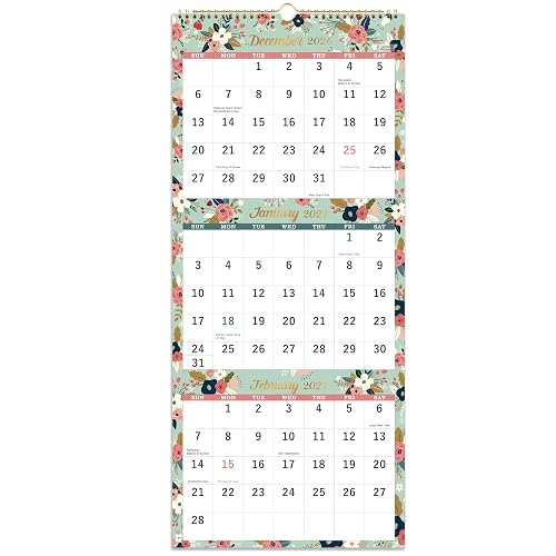 2027 Calendar - 2027 Wall Calendar, Jan. 2027 - Dec. 2027, 11" x 26" | 3-Month Wall Calendar Display (Folded in a Month), 3 Month Calendar - Floral