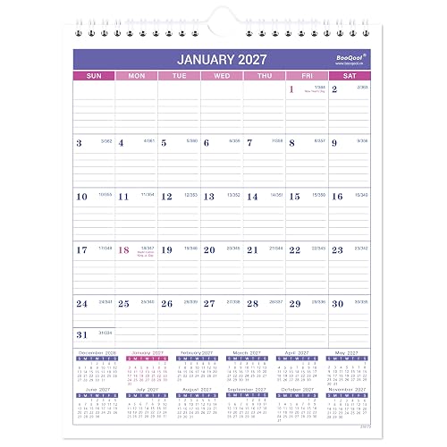 2027 Wall Calendar - Small Wall Calendar 2027, JAN 2027 - DEC 2027, 8.5" x 11", Twin-Wire Binding, Ruled Blocks, Julian Dates, Premium Paper