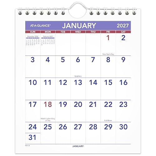 AT-A-GLANCE 2027 Wall Calendar, Monthly, 6.5" x 7.5" Planner, Unruled Daily Blocks (PM52827)