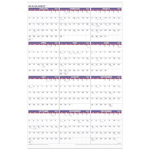 AT-A-GLANCE 2027 Wall Calendar, Monthly, 24" x 36", Full Year View (PM122827), White
