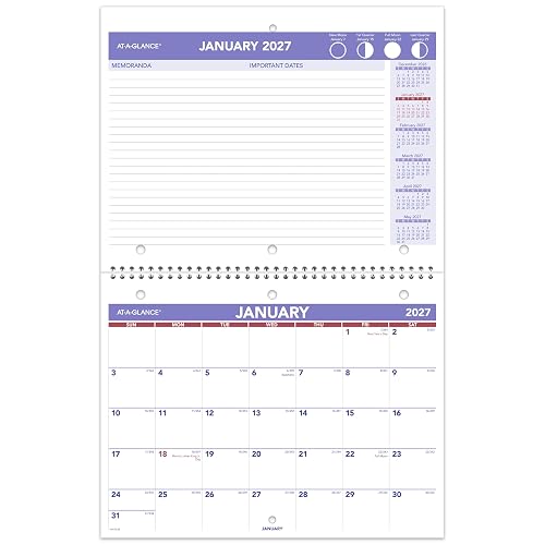 AT-A-GLANCE 2027 Wall Calendar, 8.5" x 11" Planner, Fits 3 Ring Binder, Unruled Blocks, Monthly (PM1702827), White