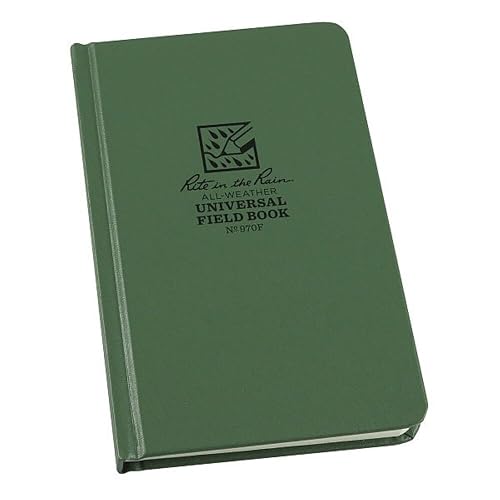Rite in the Rain Weatherproof Hard Cover Notebook, 4.75" x 7.5", Green Cover, Universal Pattern (No. 970F)