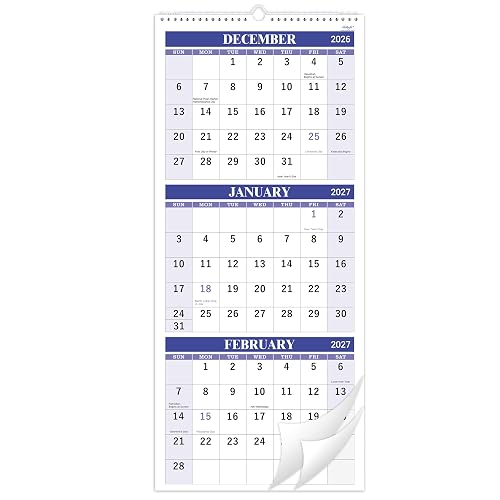 2027 Wall Calendar - 3-Month Wall Calendar Display, 11.25" x 26" | Jan. 2027 - Dec. 2027, 2027 Calendar Display (Folded in a Month) - Lavender