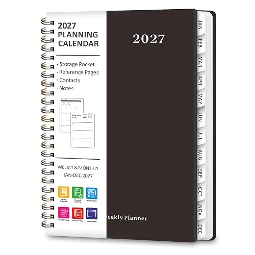 2027 Planner, Weekly and Monthly Calendar Planner Book, A5(6.3'' x 8.5'') | January 2027 - December 2027, Hardcover, Spiral Bound, Inner Pocket, Home School and Office Supplies, New Year Planning