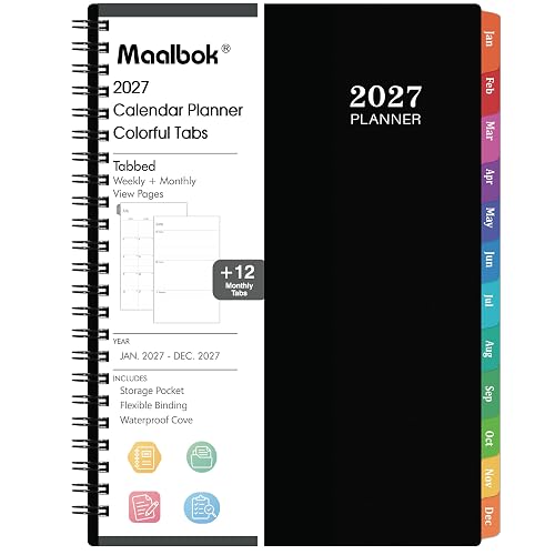 2027 Planner - 2027 Planner Weekly and Monthly, Jan. 2027 - Dec. 2027 | Colorful Tabs, Back Pocket, 2027 Calendar Planner 6.3''× 8.4'', Notes, for Daily Office, Schedule Use