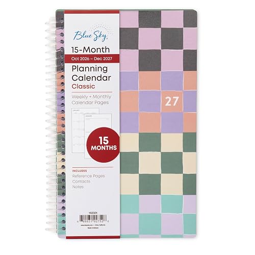 Blue Sky 2027 15-Month Weekly & Monthly Planner Calendar, 5"x8", Vivienna | October 2026 - December 2027, Flexible Cover, Smooth Plastic No-Snag Spiral Binding